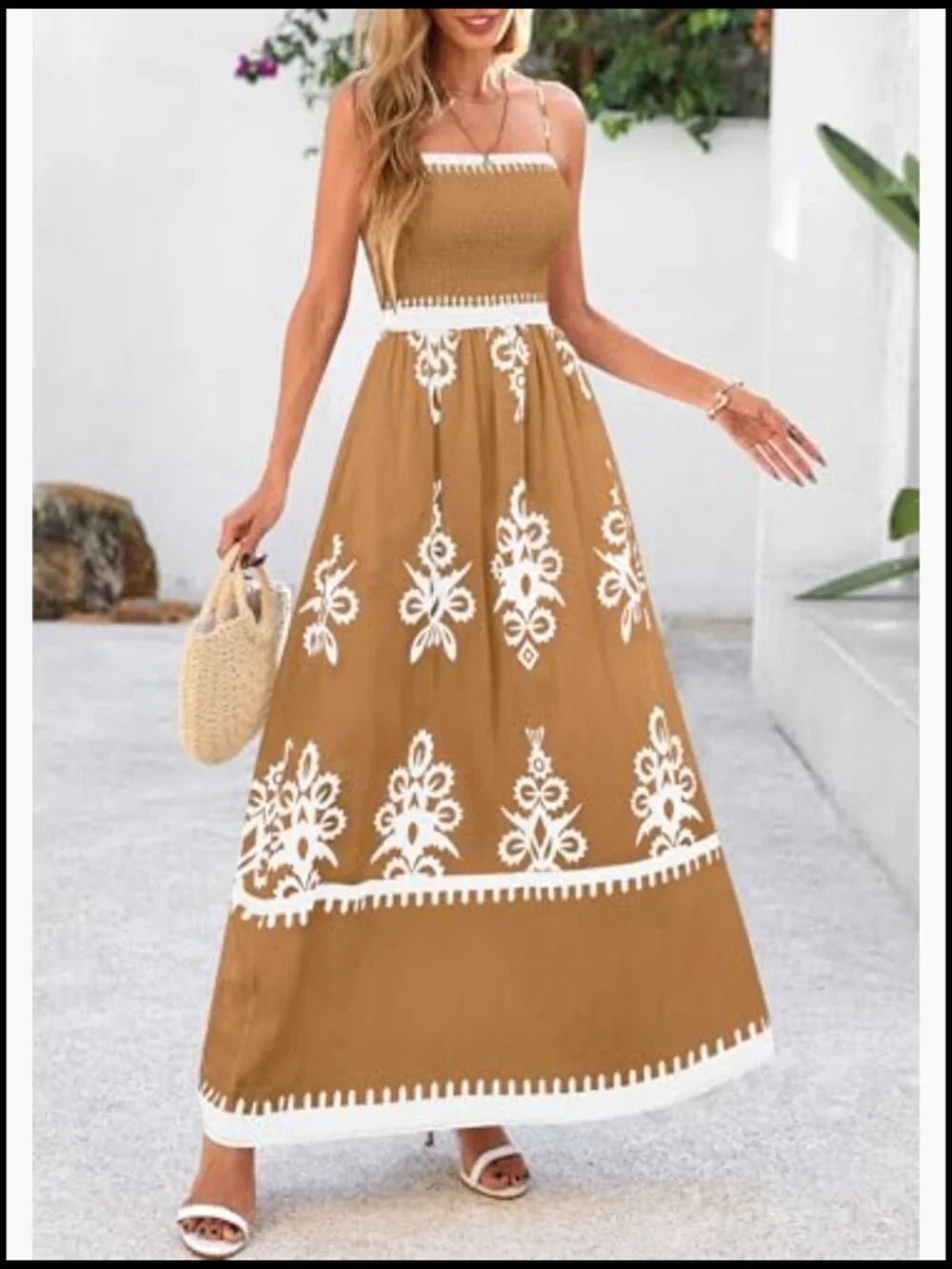 Spaghetti Strap Maxi Dress with Pockets, Smocked Bodice, Flowy A-Line - Picture 6 of 7